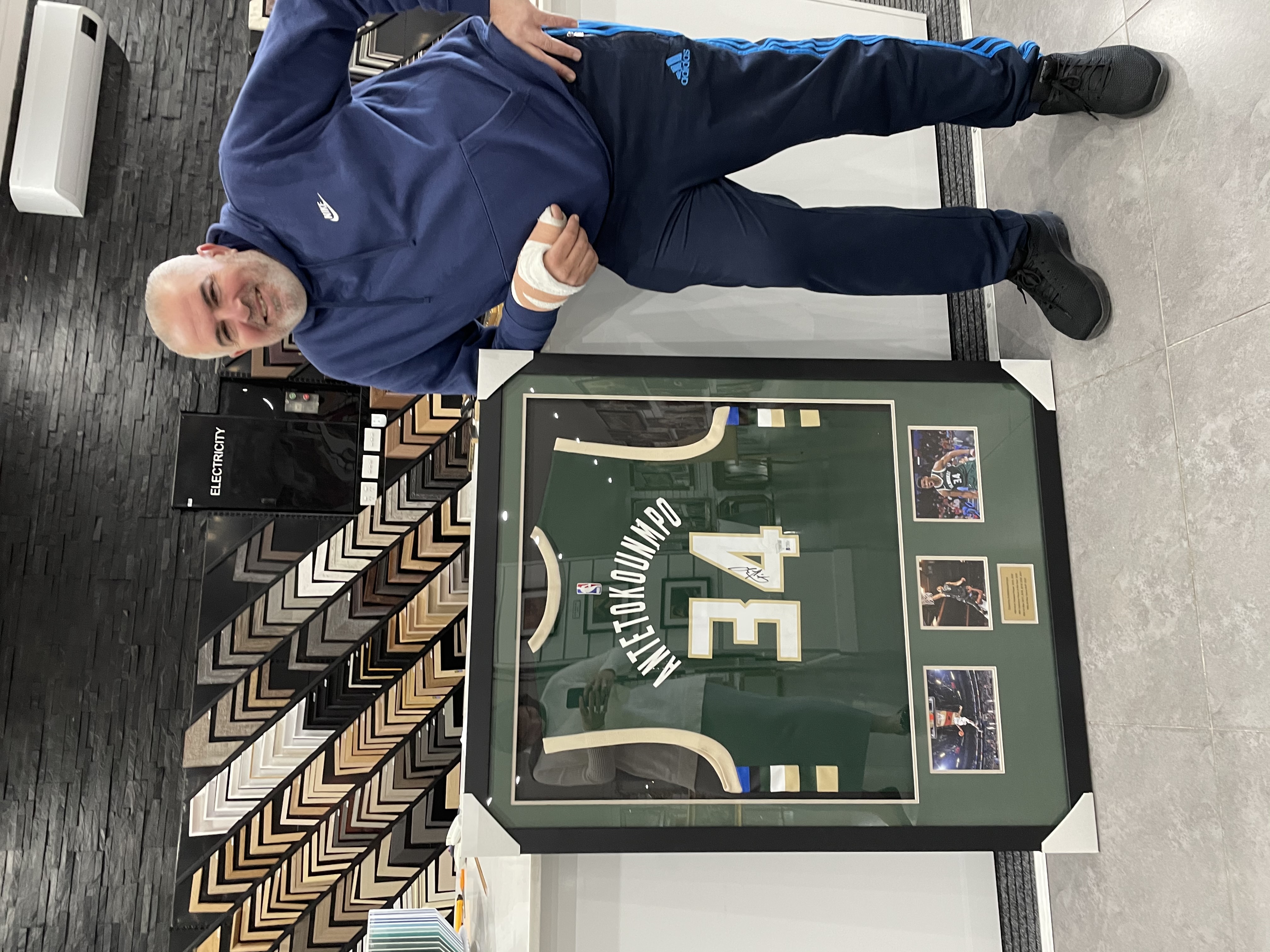 Framed NBA basketball jersey with photos and plaque